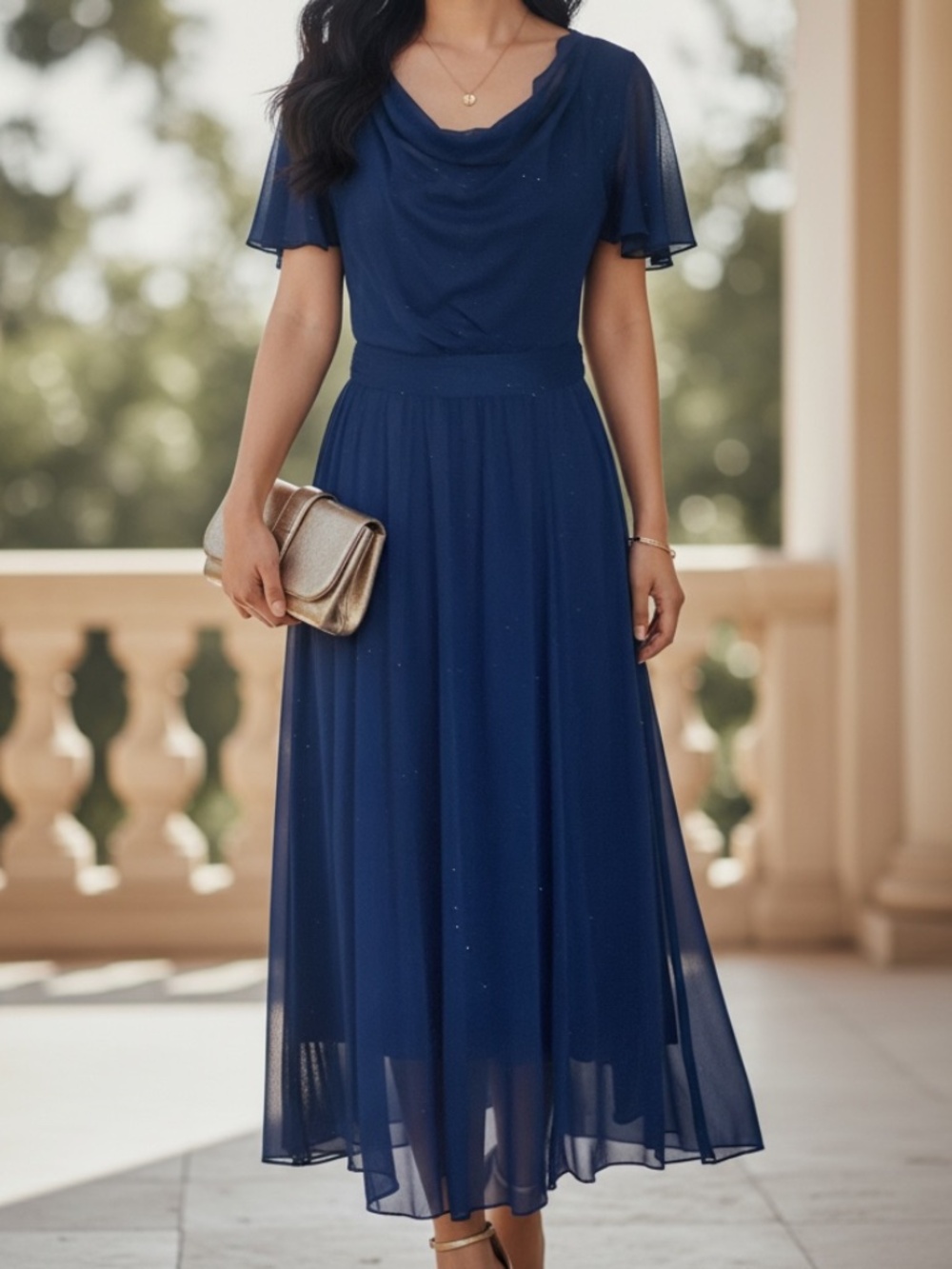 🤩 Alexa B Nites Blue Shimmer Midi Dress - size 4P